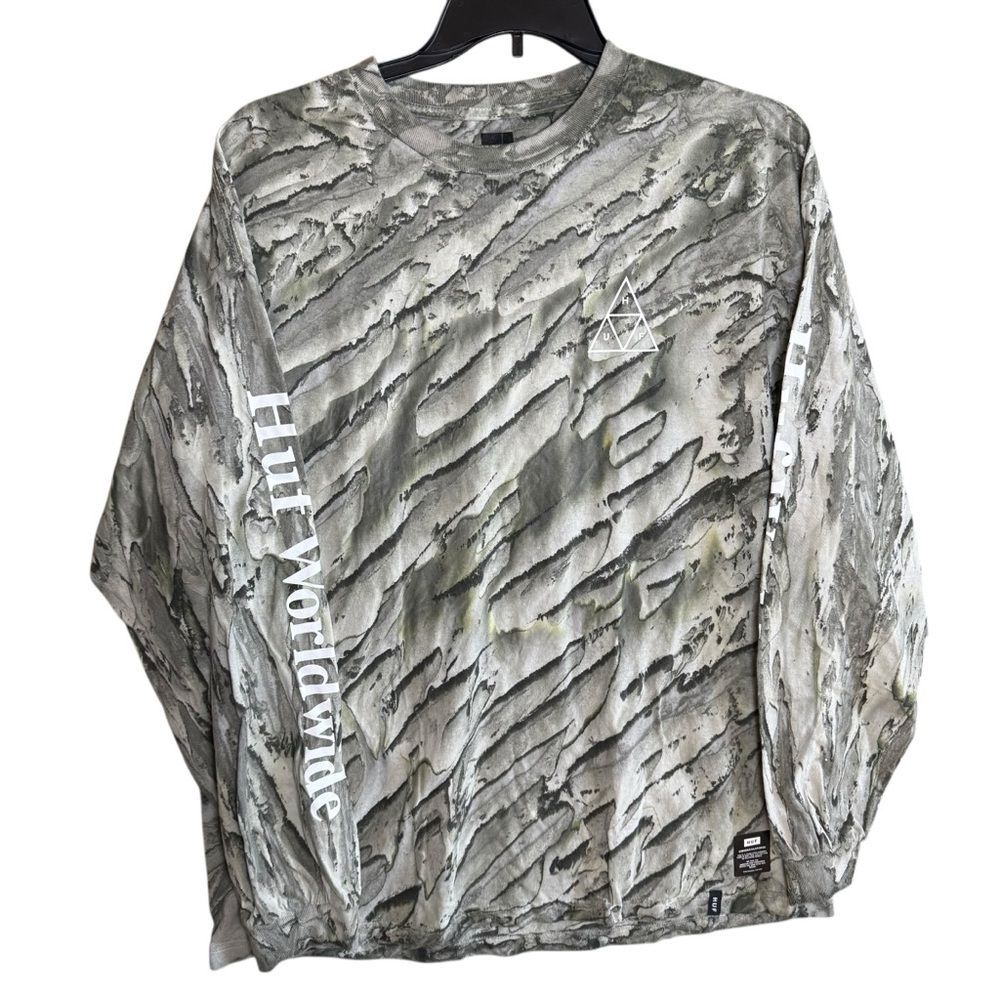 NWT HUF Soho Marbled Triple Triangle Long Sleeve Tee Size XL- Greenish/Black